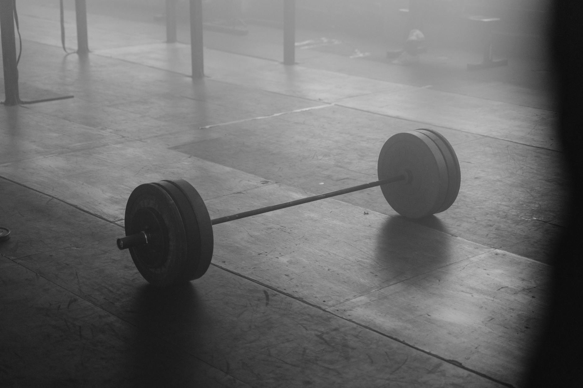 monochrome shot of a barbell