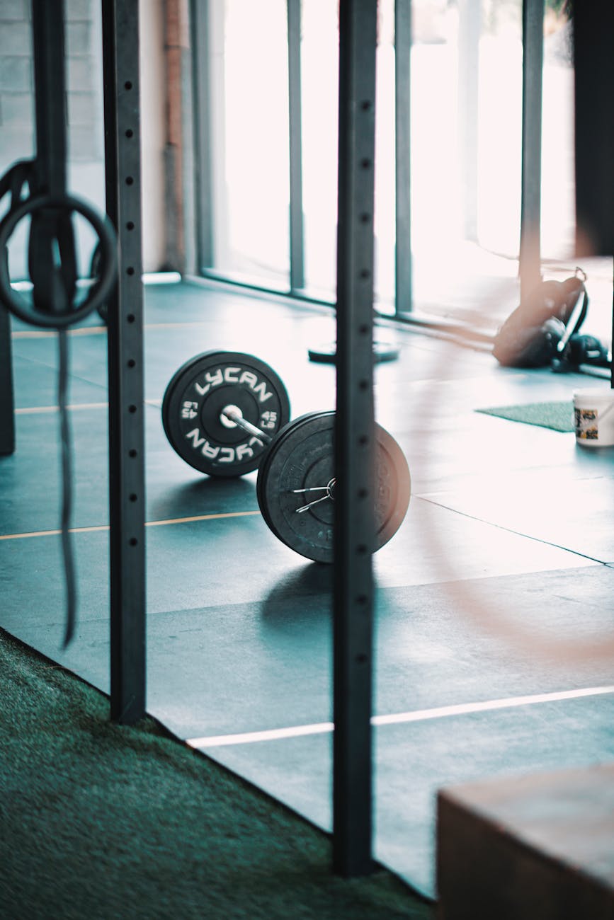 black barbell in the gym